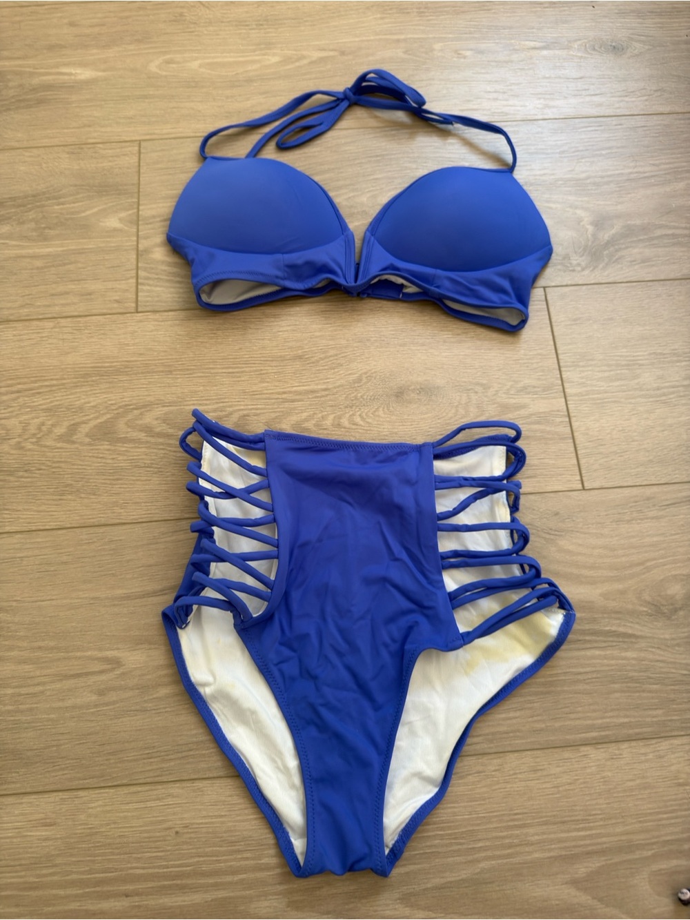 PINK Victoria's Secret Strappy High-Waist Bikini Set - Royal Blue